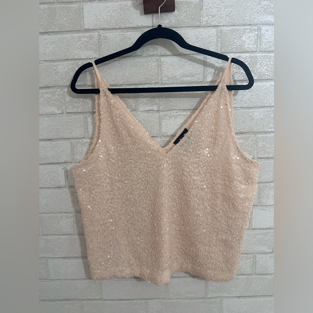 J. Crew Sparkling Cream Sequin Crop v neck thin straps Camisole Size M #1943